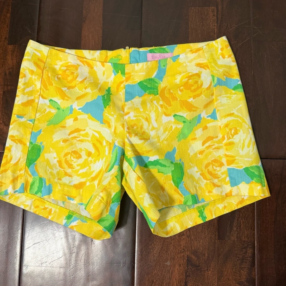 Lilly Pulitzer Sunglow Yellow Rose Short Women’s Size 00 Cotton Zipper Floral